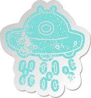 distressed old sticker of an alien ship vector