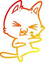 warm gradient line drawing cartoon cat hissing vector