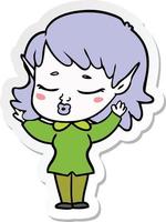 sticker of a pretty cartoon elf girl vector