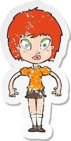 retro distressed sticker of a cartoon pretty girl vector