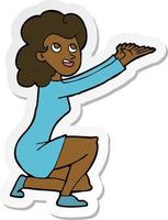 sticker of a cartoon woman presentation gesture vector