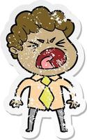 distressed sticker of a cartoon furious man vector