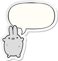 cartoon rabbit and speech bubble sticker vector