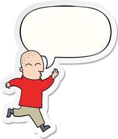 cartoon man running and speech bubble sticker vector