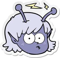 sticker of a cartoon telepathic alien space girl face vector