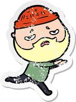 distressed sticker of a cartoon worried man with beard vector