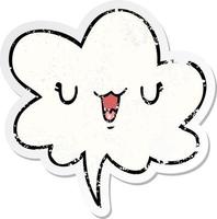 cute happy cartoon face and speech bubble distressed sticker vector