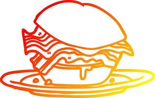 warm gradient line drawing amazingly tasty bacon breakfast sandwich with cheese vector