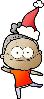 gradient cartoon of a happy old woman wearing santa hat