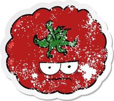 distressed sticker of a cartoon angry tomato vector