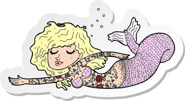 sticker of a cartoon mermaid covered in tattoos vector