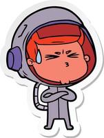 sticker of a cartoon stressed astronaut vector