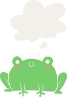 cartoon frog and thought bubble in retro style vector