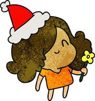 christmas textured cartoon of kawaii girl vector