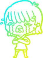 cold gradient line drawing cartoon girl crying vector