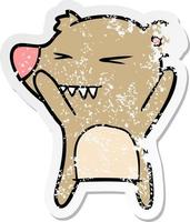 distressed sticker of a angry bear cartoon vector