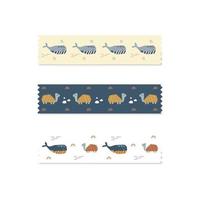 cute washi tape with whale and tortoise vector