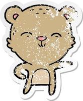 distressed sticker of a happy cartoon bear vector