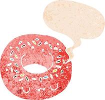 cartoon donut and speech bubble in retro textured style vector