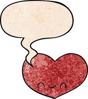 cartoon love heart character and speech bubble in retro texture style vector