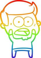 rainbow gradient line drawing cartoon shocked man vector