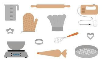 Set of tools for baking culinary products. Bakery tools. Flat style. Vector illustration