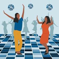 Dancing people at a disco. Crowd of people on the dance floor. Concept. Vector illustration