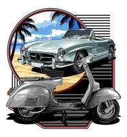vintage scooter and retro car vector