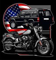 classic motorcycles and suv vector