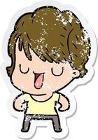 distressed sticker of a cartoon woman talking vector