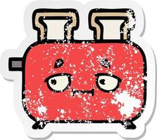 distressed sticker of a cute cartoon of a toaster vector