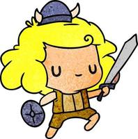 dibujos animados con textura kawaii lindo niño vikingo vector