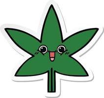 pegatina de una linda hoja de marihuana de dibujos animados vector