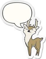 cartoon happy stag and speech bubble sticker vector