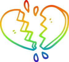 rainbow gradient line drawing cartoon broken heart vector