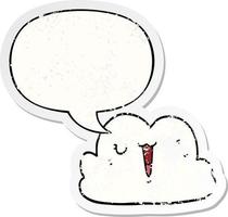 cute cartoon cloud and speech bubble distressed sticker vector