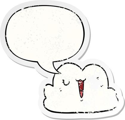 cute cartoon cloud and speech bubble distressed sticker