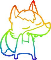 dibujo de línea de gradiente de arco iris lobo de dibujos animados riendo vector