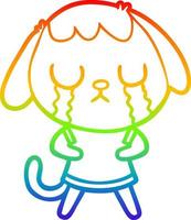 rainbow gradient line drawing cute cartoon dog crying vector