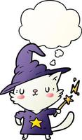 cartoon cat wizard and thought bubble in smooth gradient style