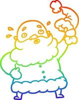 rainbow gradient line drawing santa claus waving his hat vector