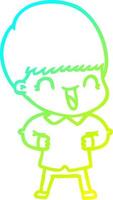 cold gradient line drawing happy cartoon boy vector