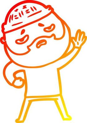 warm gradient line drawing cartoon worried man with beard