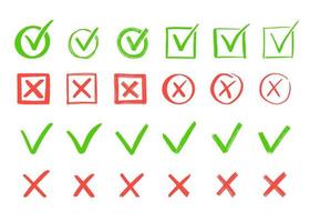 Green check and red cross mark set. vector