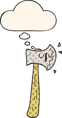 cartoon axe and thought bubble in comic book style