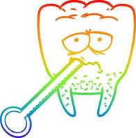 rainbow gradient line drawing cartoon unhealthy tooth vector