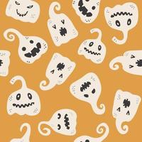 vacaciones de patrones sin fisuras con divertidos personajes calabazas. ilustración vectorial de halloween. textura infantil creativa en estilo escandinavo. genial para tela, textil. vector