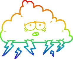 dibujo de línea de gradiente de arco iris nube de tormenta de dibujos animados vector