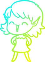 cold gradient line drawing cartoon elf girl vector