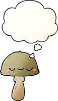 cartoon mushroom and thought bubble in smooth gradient style vector